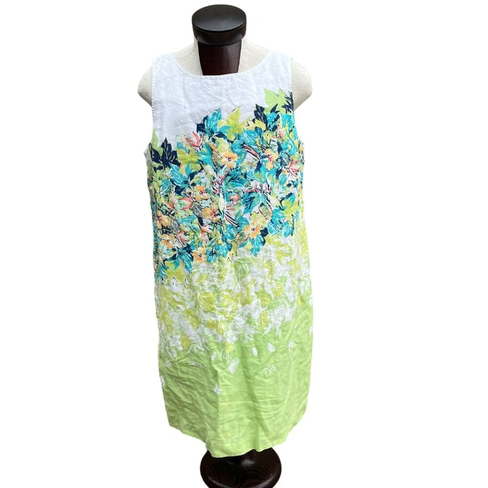 J. Jill Linen Dress Green Floral Sleeveless Sheath Tropical Size XL Tall